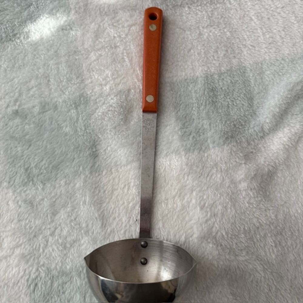 Vintage ACE Stainless Steel Brown Handle Hangable Ladle 10.25”Long USA Made